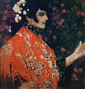 Alexander Yakovlevich GOLOVIN The Woman of spanish had on a shawl red Spain oil painting artist